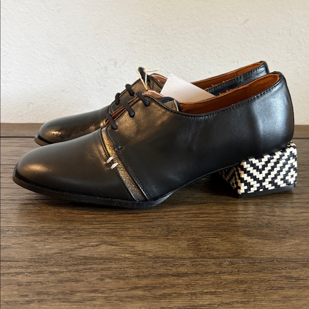 NWT [Nemonic] 2391 Mix Black Derby Almond Toe Heel Loafer Womens EU 37 / US 6.5 - Picture 6 of 13